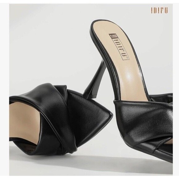 Women's Black IDIFU IN4 Pointed Open Toe Size 9 Stiletto Heels Slip On Sandals - Picture 5 of 11